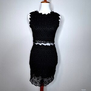LUCY WANG Lace Bodycon Mini Dress XS Black‎ Sleeveless Cocktail Holiday Party